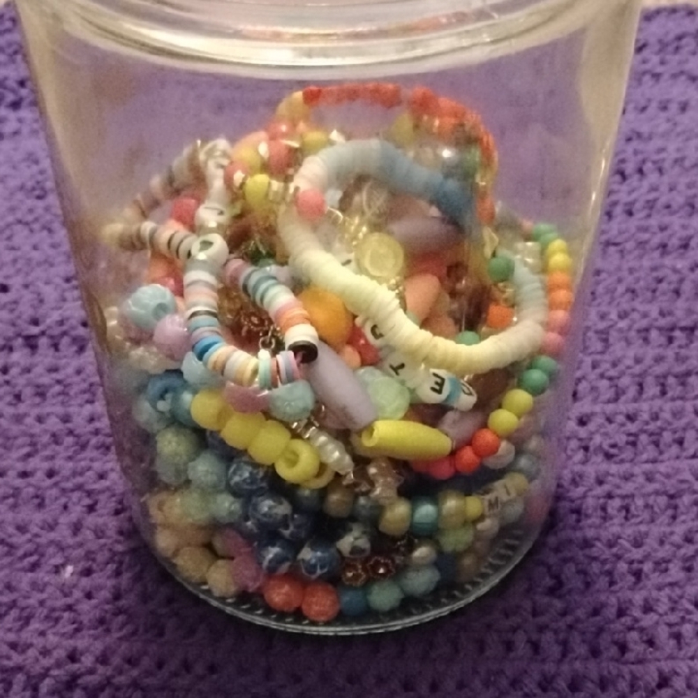 30+ Colorful Beaded Bracelets in Jar